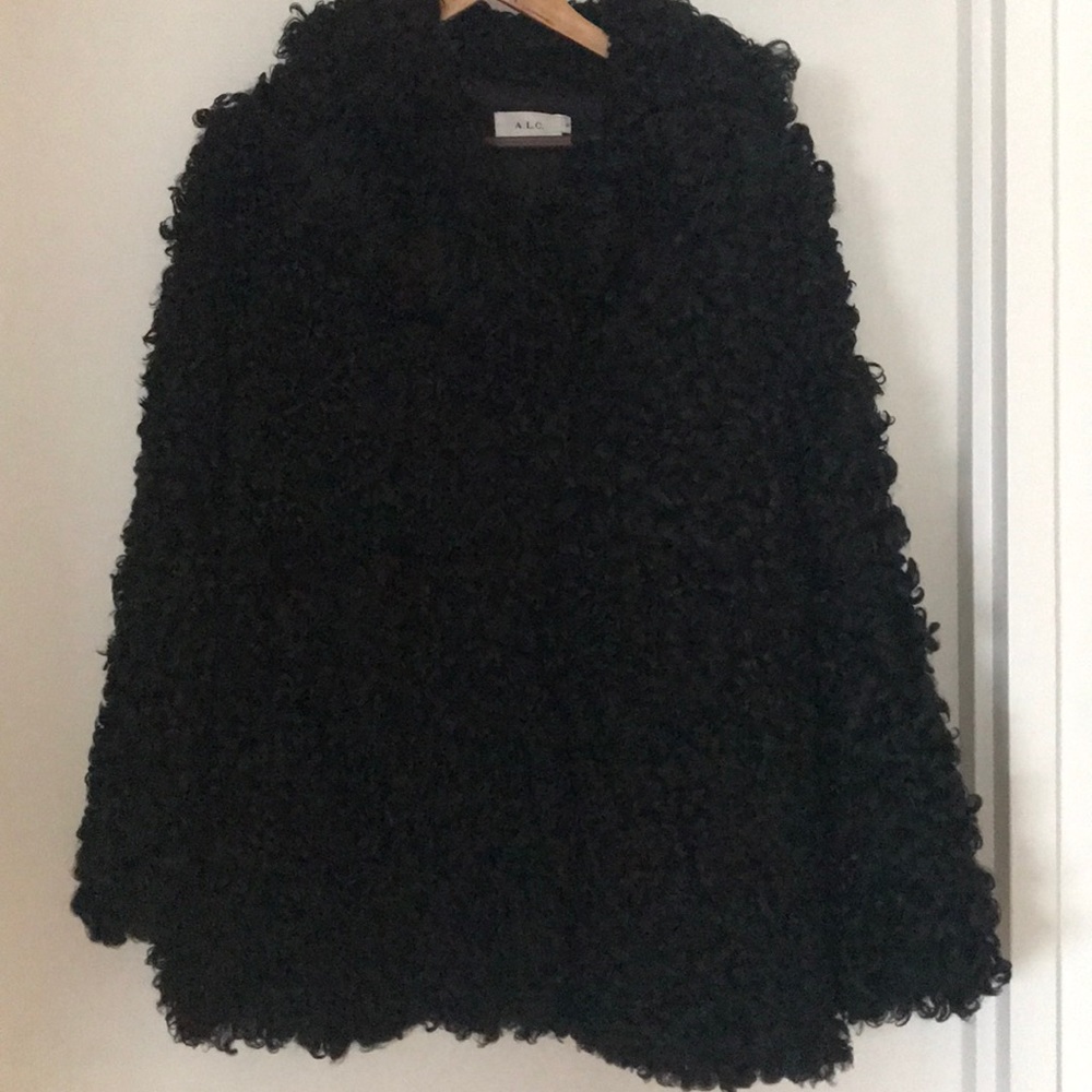 ALC Black Curly Shearling Coat Jacket Sz S